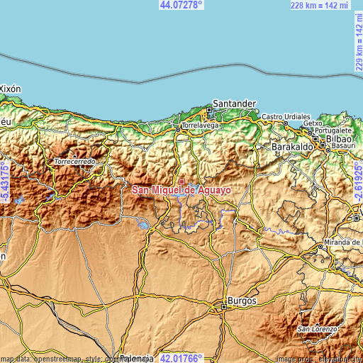 Topographic map of San Miguel de Aguayo