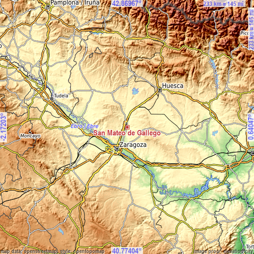 Topographic map of San Mateo de Gállego