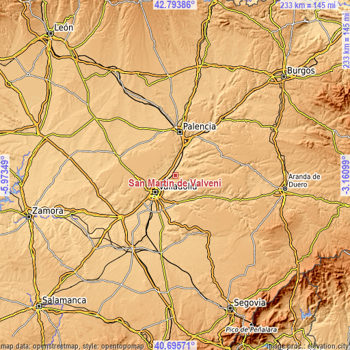 Topographic map of San Martín de Valvení