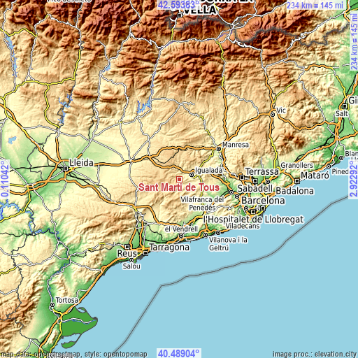 Topographic map of Sant Martí de Tous