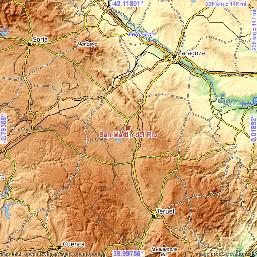 Topographic map of San Martín del Río