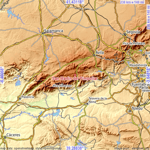 Topographic map of San Martín del Pimpollar