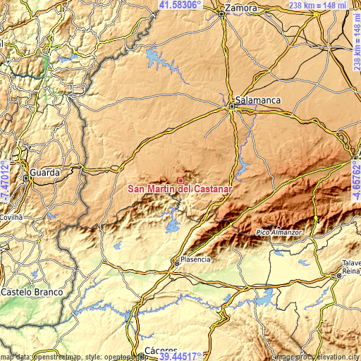 Topographic map of San Martín del Castañar