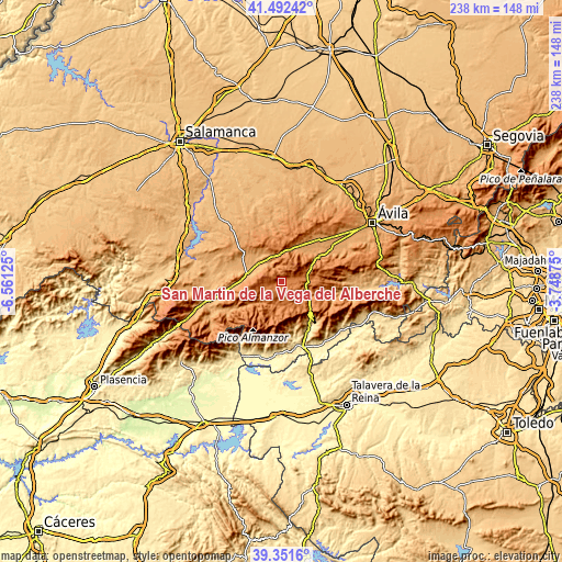 Topographic map of San Martín de la Vega del Alberche