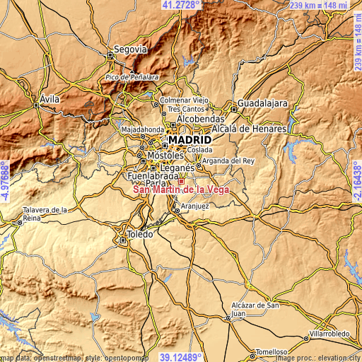 Topographic map of San Martín de la Vega