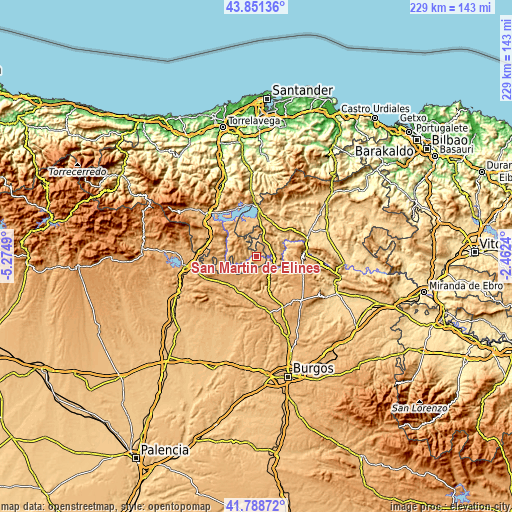 Topographic map of San Martín de Elines