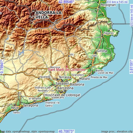 Topographic map of Sant Martí de Centelles