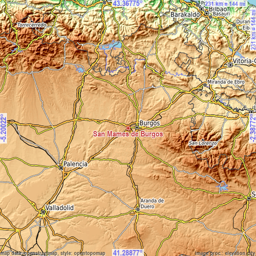 Topographic map of San Mamés de Burgos