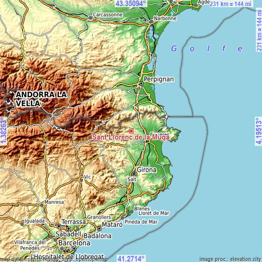 Topographic map of Sant Llorenç de la Muga