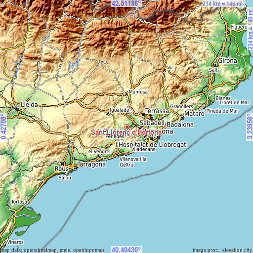 Topographic map of Sant Llorenç d'Hortons