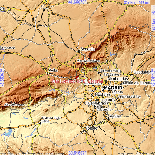 Topographic map of San Lorenzo de El Escorial