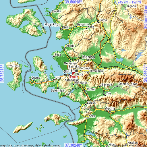 Topographic map of İzmir