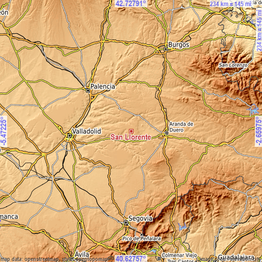 Topographic map of San Llorente