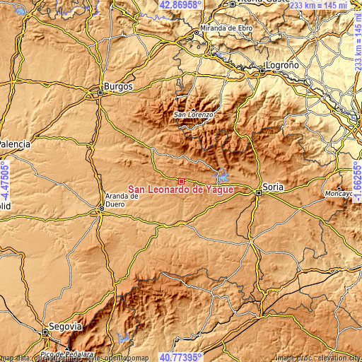 Topographic map of San Leonardo de Yagüe