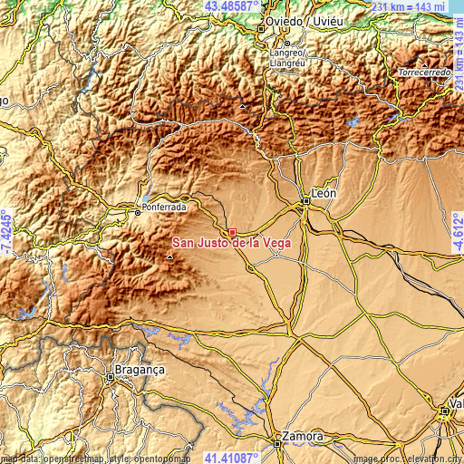 Topographic map of San Justo de la Vega