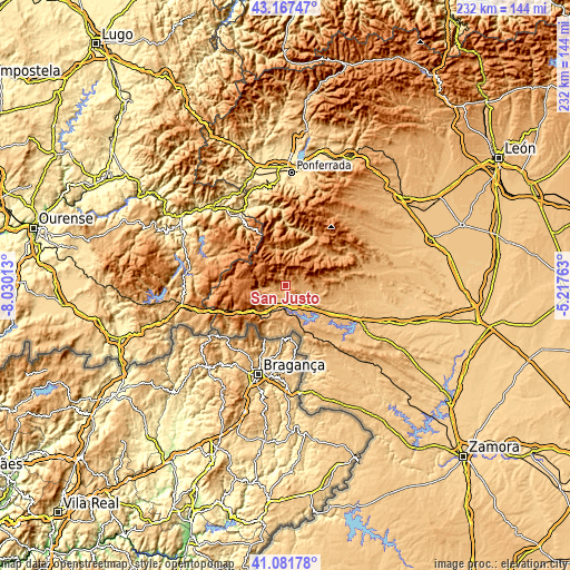 Topographic map of San Justo