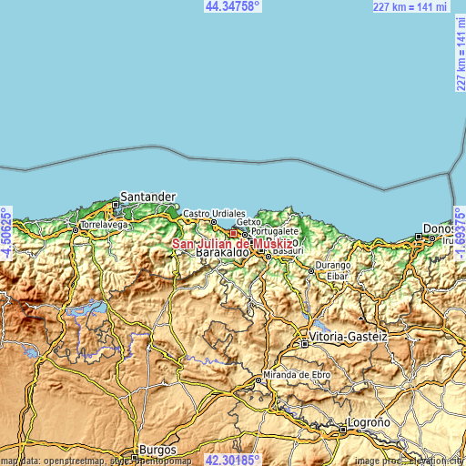 Topographic map of San Julián de Muskiz