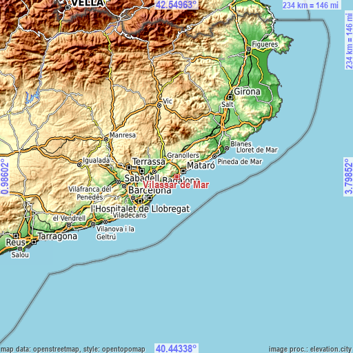 Topographic map of Vilassar de Mar