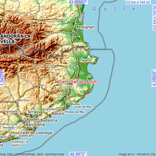 Topographic map of Sant Joan de Mollet