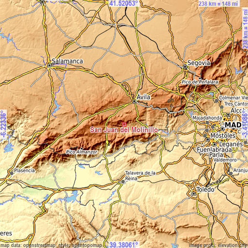 Topographic map of San Juan del Molinillo