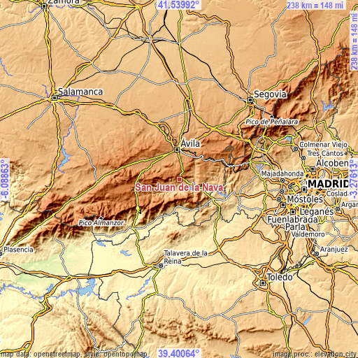 Topographic map of San Juan de la Nava