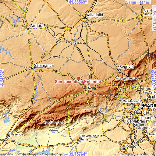 Topographic map of San Juan de la Encinilla