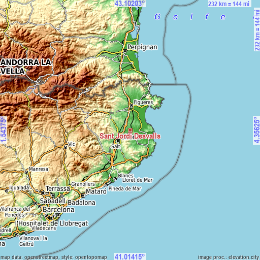 Topographic map of Sant Jordi Desvalls