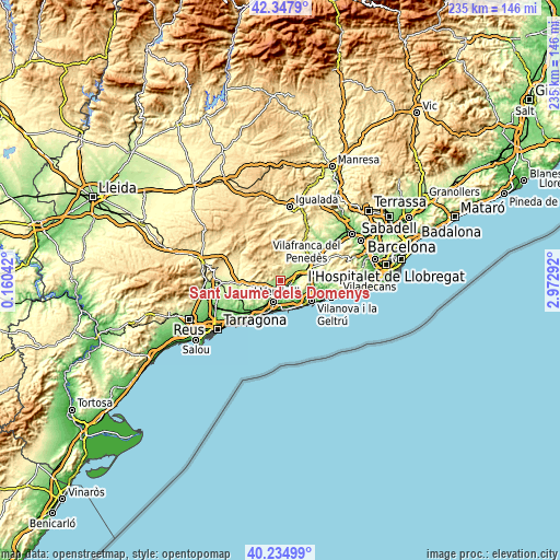 Topographic map of Sant Jaume dels Domenys