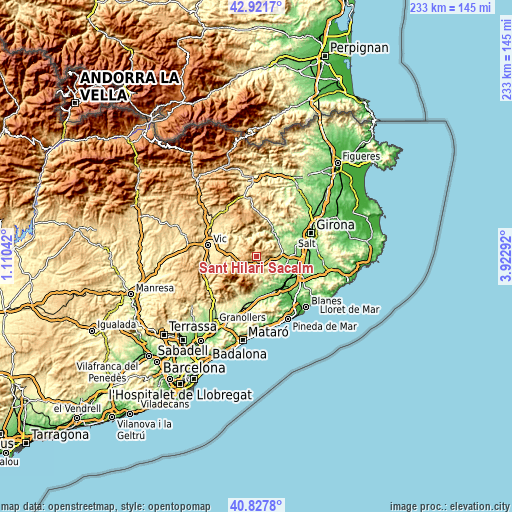 Topographic map of Sant Hilari Sacalm