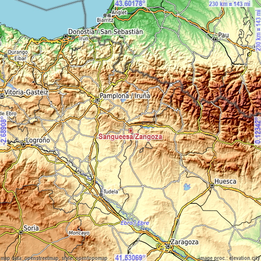 Topographic map of Sangüesa/Zangoza