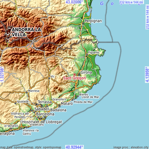 Topographic map of Sant Gregori