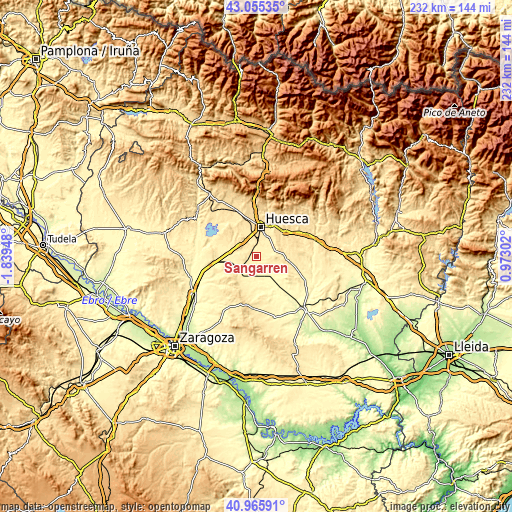 Topographic map of Sangarrén