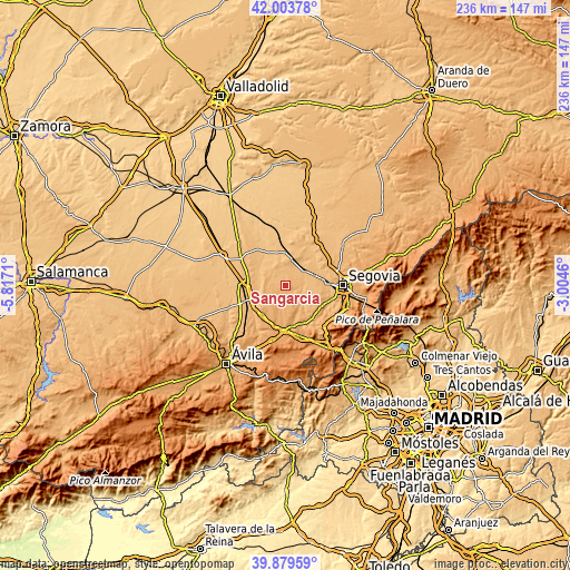 Topographic map of Sangarcía