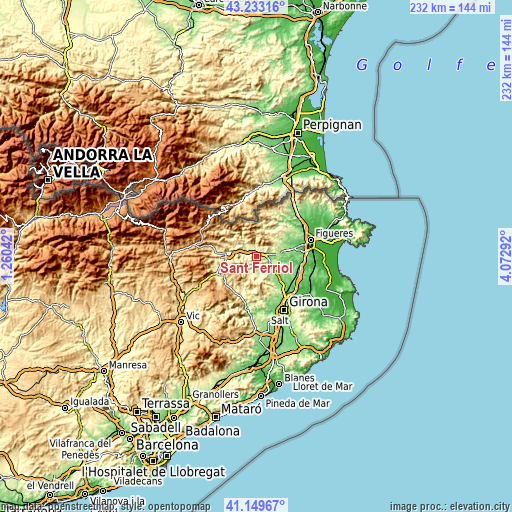 Topographic map of Sant Ferriol