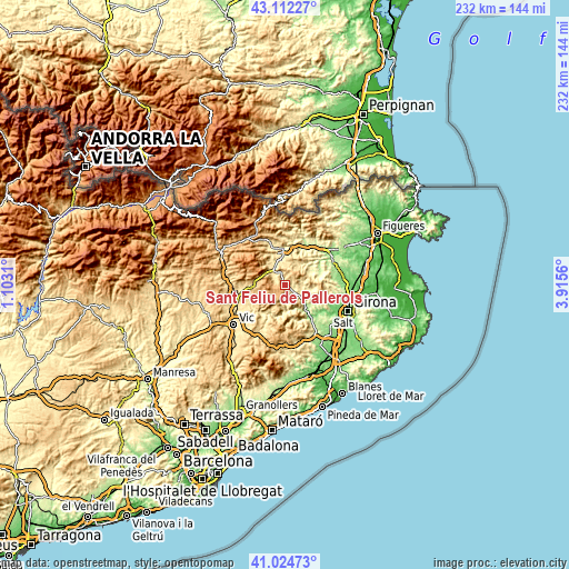 Topographic map of Sant Feliu de Pallerols