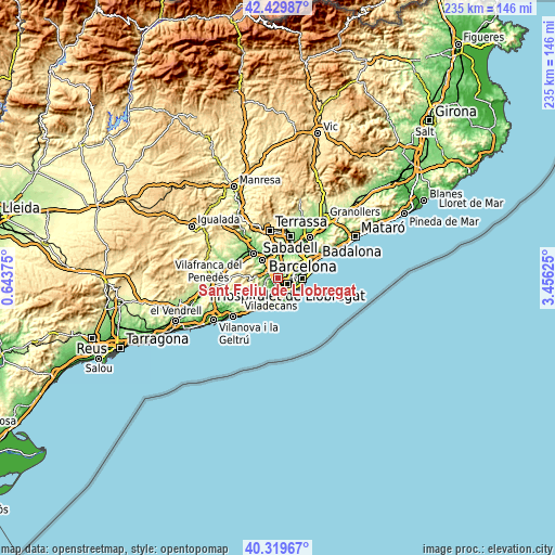 Topographic map of Sant Feliu de Llobregat