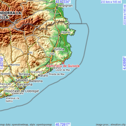 Topographic map of Sant Feliu de Guíxols