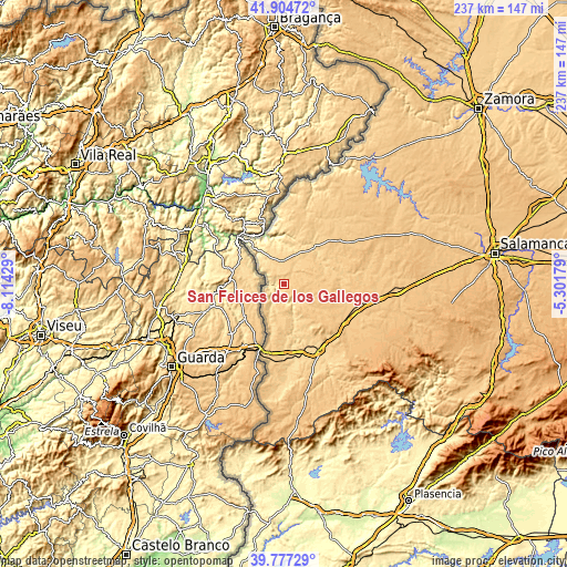 Topographic map of San Felices de los Gallegos