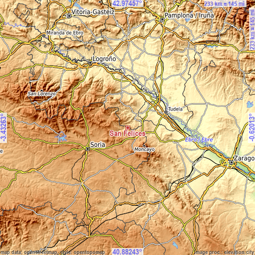 Topographic map of San Felices