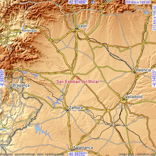 Topographic map of San Esteban del Molar