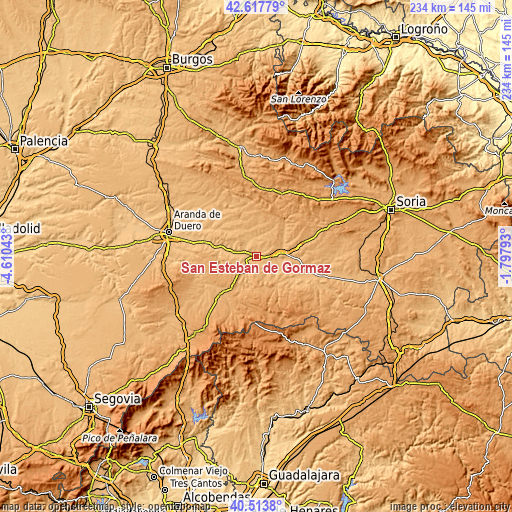 Topographic map of San Esteban de Gormaz