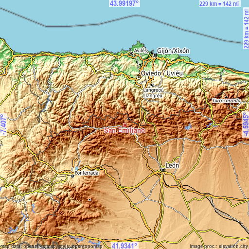 Topographic map of San Emiliano