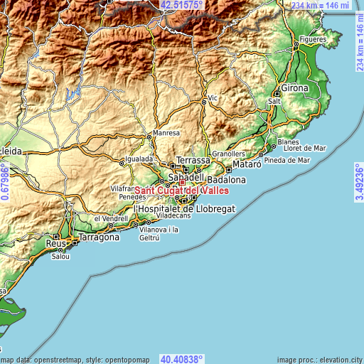 Topographic map of Sant Cugat del Vallès
