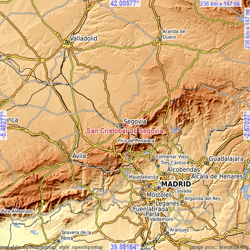 Topographic map of San Cristóbal de Segovia