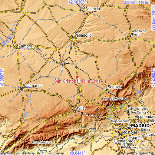 Topographic map of San Cristóbal de la Vega