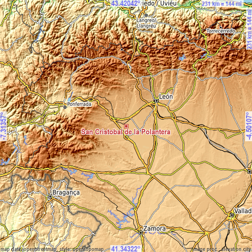 Topographic map of San Cristóbal de la Polantera