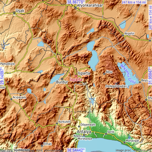 Topographic map of Isparta