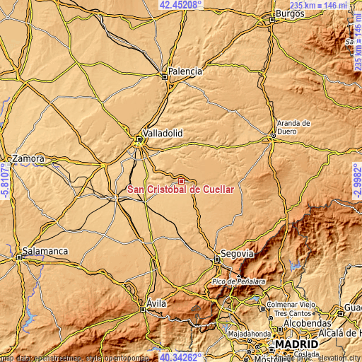 Topographic map of San Cristóbal de Cuéllar