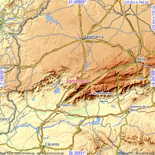 Topographic map of Sanchotello