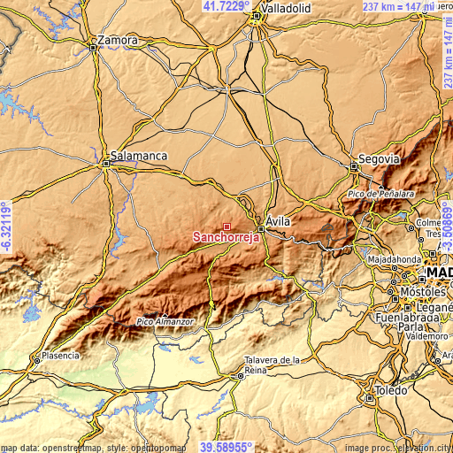 Topographic map of Sanchorreja